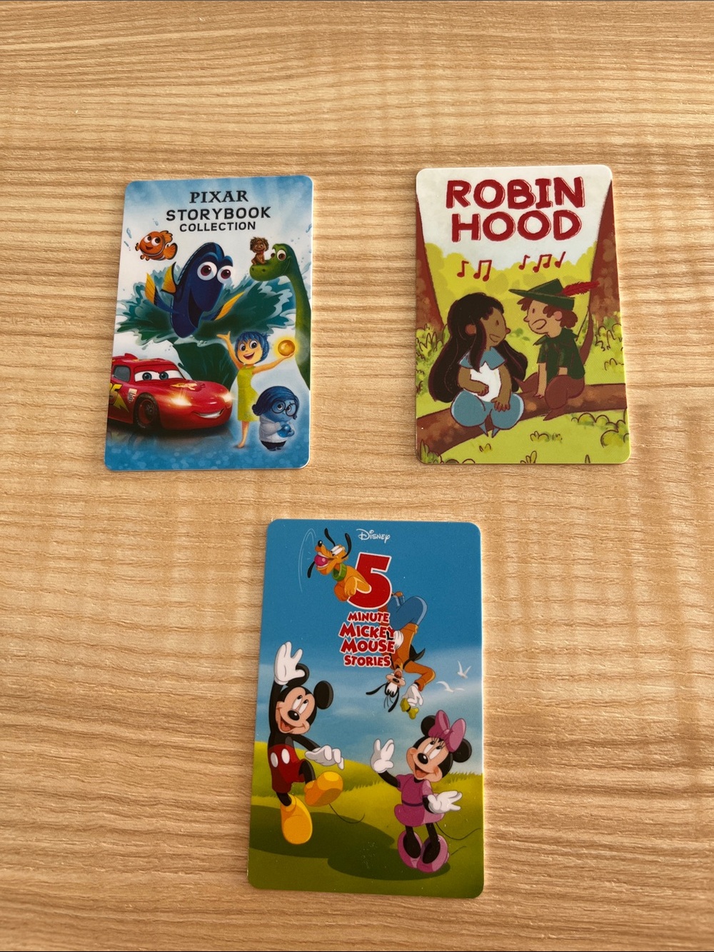 Yoto 3 audio Cards: Pixar, Mickey Mouse, Robin Hood
